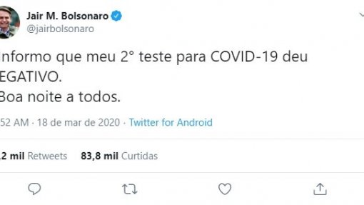 Covid-19: Bolsonaro anuncia que segundo teste deu negativo