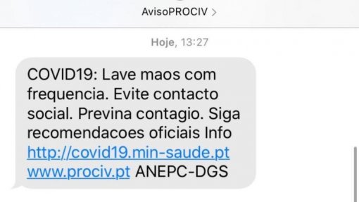 Covid-19: Mensagens da proteção civil enviadas para 10,5 milhões de telemóveis