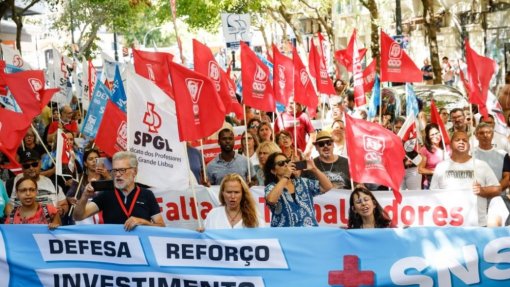 Mais de 100 ativistas sindicais assinalam 45 anos do SNS em protesto frente ao ministério